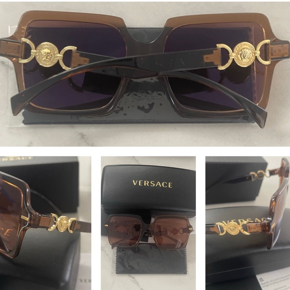 VERSACE LOGO MEDALLIONS FOR A SIGNATURE STATEMENT ON TRANSPARENT BROWN SUNNIES - Picture 16 of 16